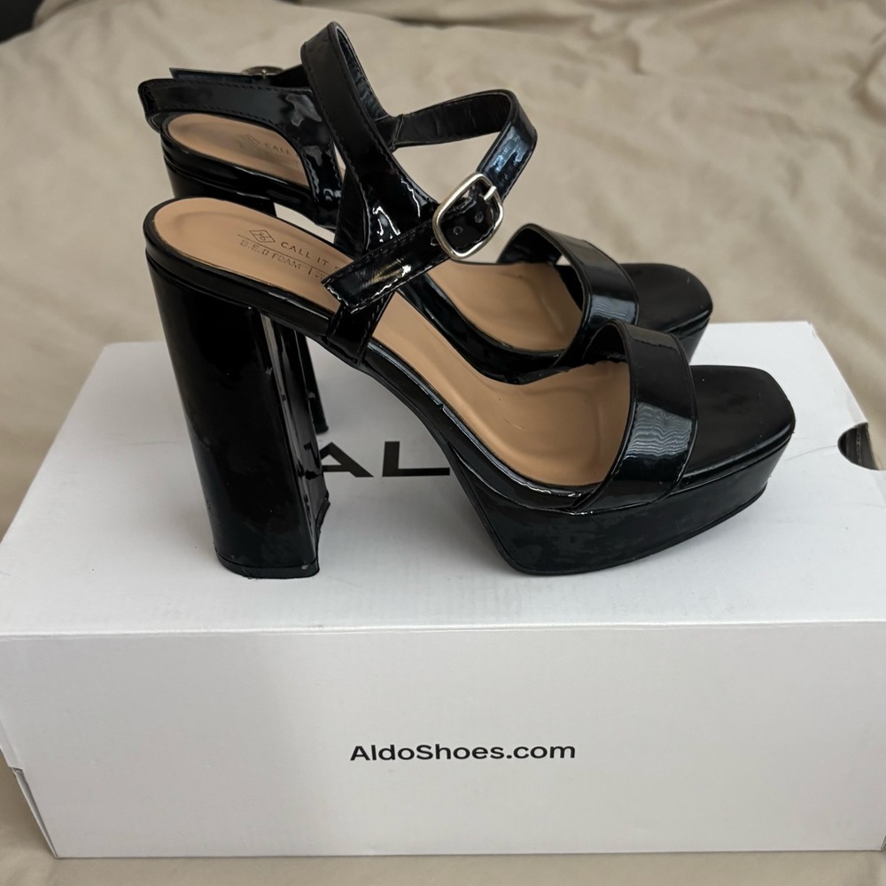 Call It Spring Black Patent Platform Heels